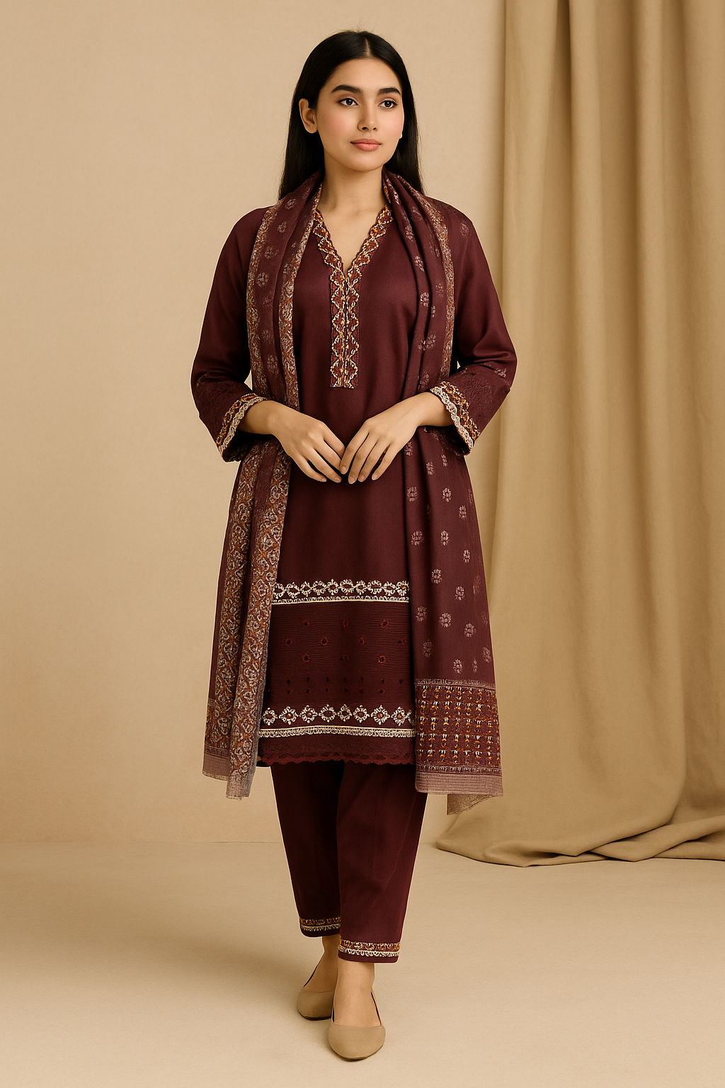3 Piece Cotton Lawn Suit - Embroidered (Pret)