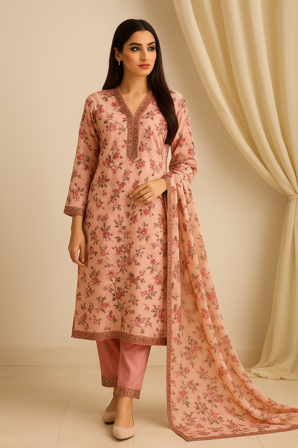 3 Piece Cotton Lawn Suit - Printed (Pret)