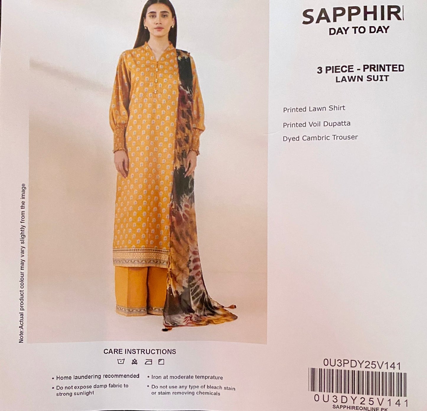 3 Piece Sapphire Lawn Suit - Printed (Unstiched)
