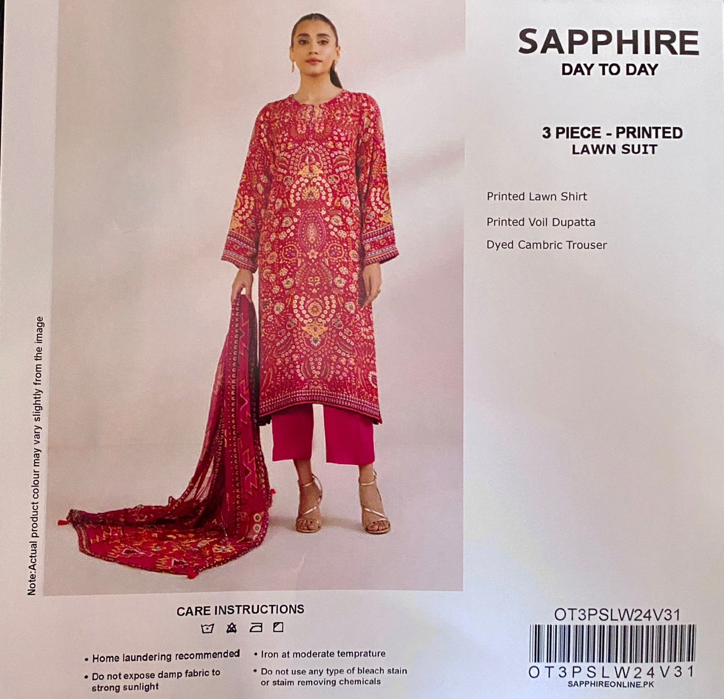 3 Piece Sapphire Lawn Suit - Printed (Unstiched)