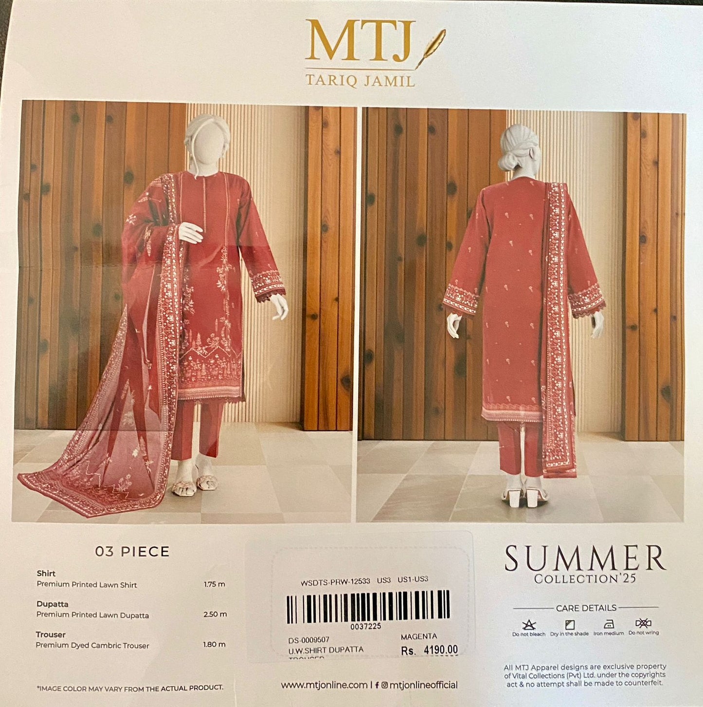 3 Piece MTJ Lawn Suit - Printed (Unstiched)