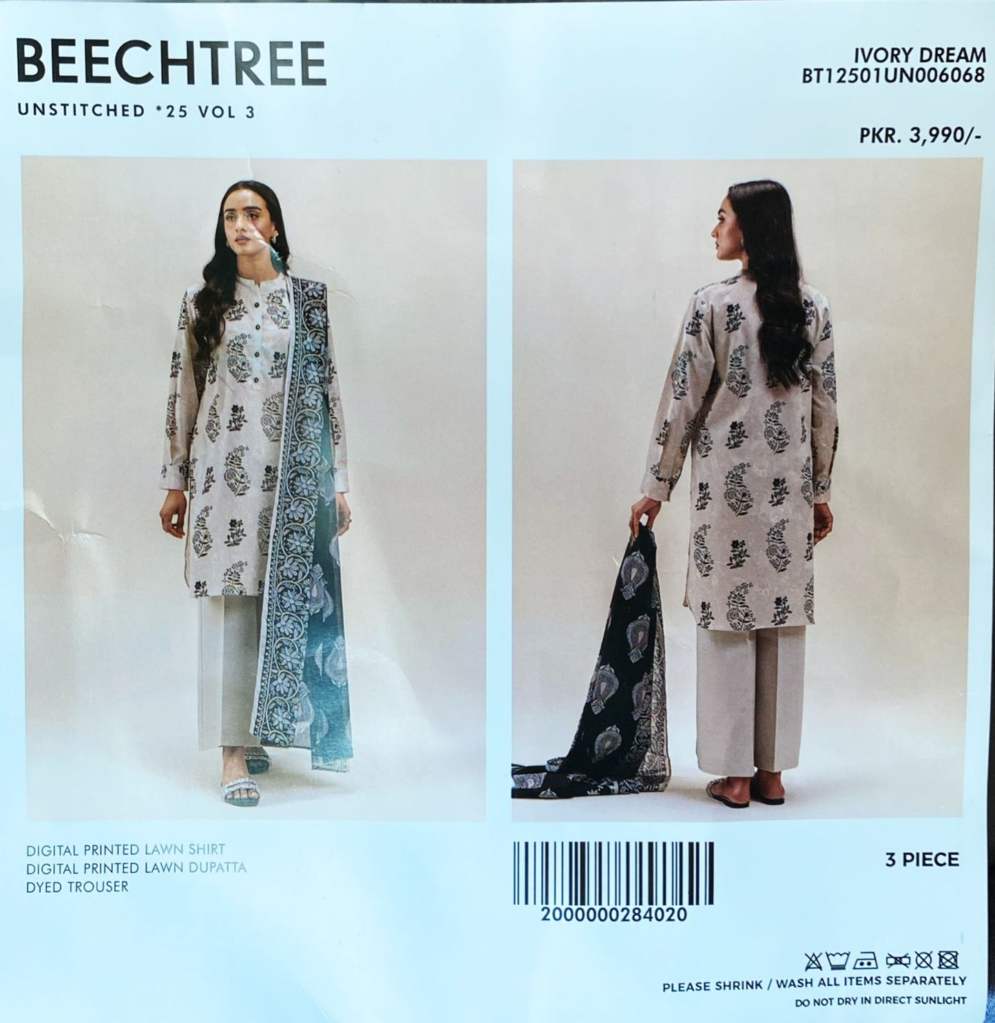 3 Piece Beechtree Lawn Suit - Printed (Unstitched)
