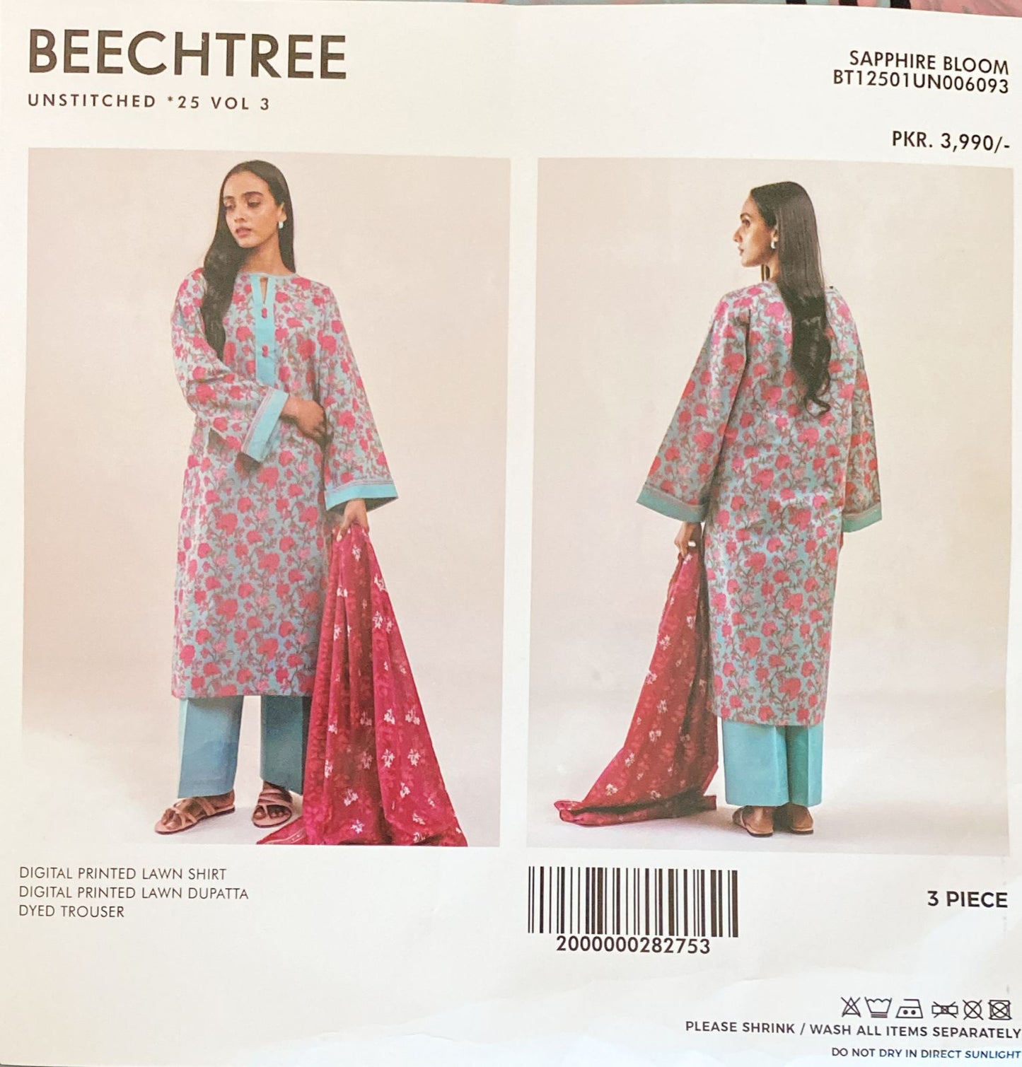 3 Piece Beechtree Lawn Suit - Printed (Unstitched)