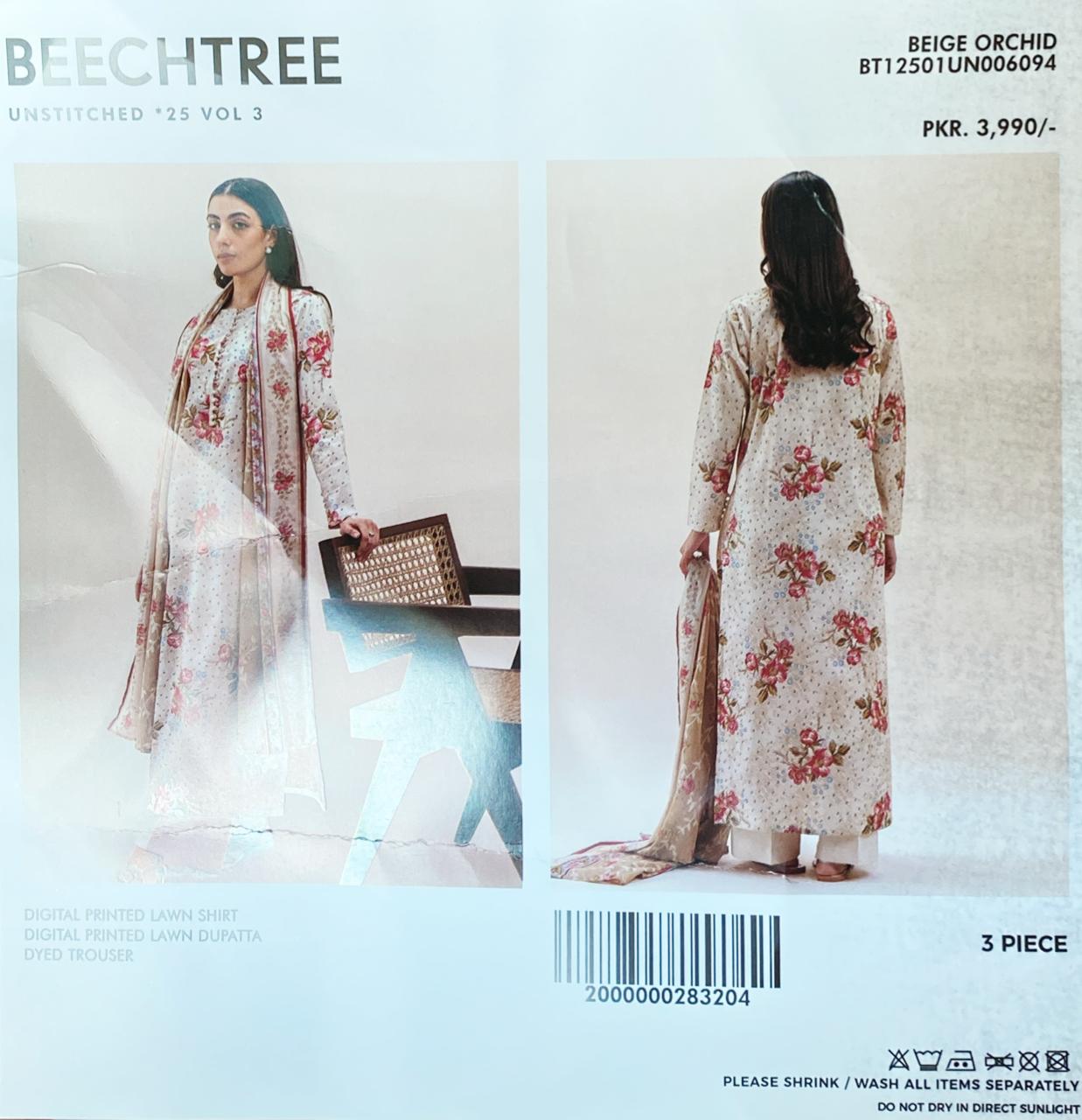 3 Piece Beechtree Lawn Suit - Printed (Unstitched)