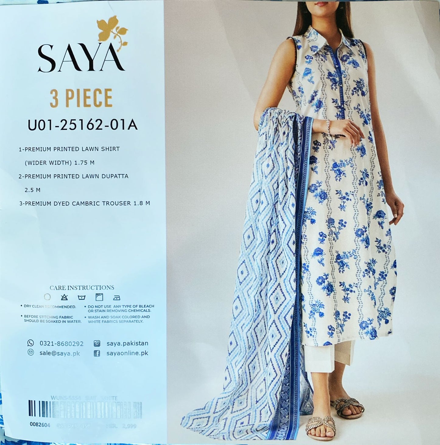 3 Piece SAYA Lawn Suit - Printed (Unstitched)