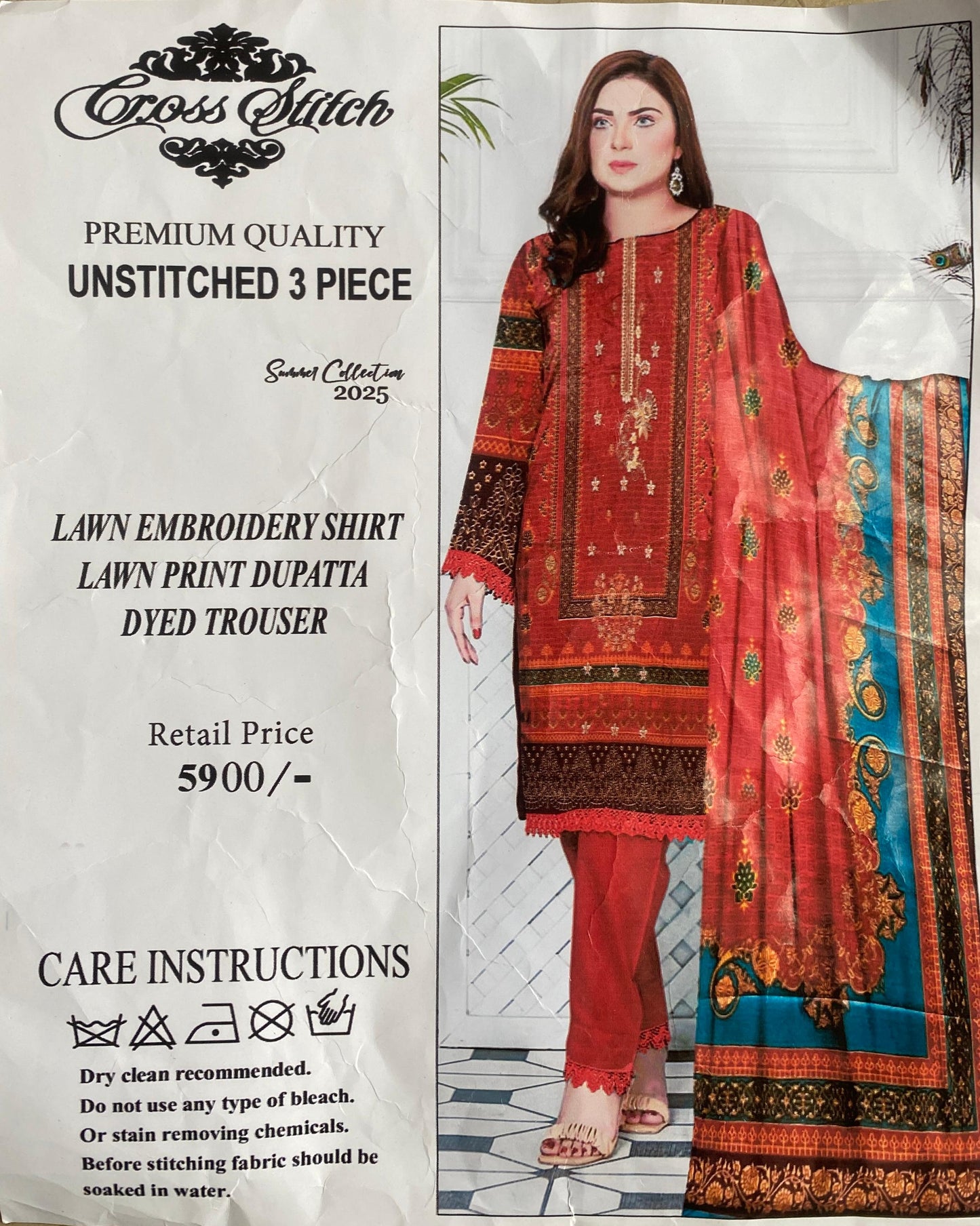 3 Piece Cross Stitch Lawn Suit - Embroidery (Unstiched)