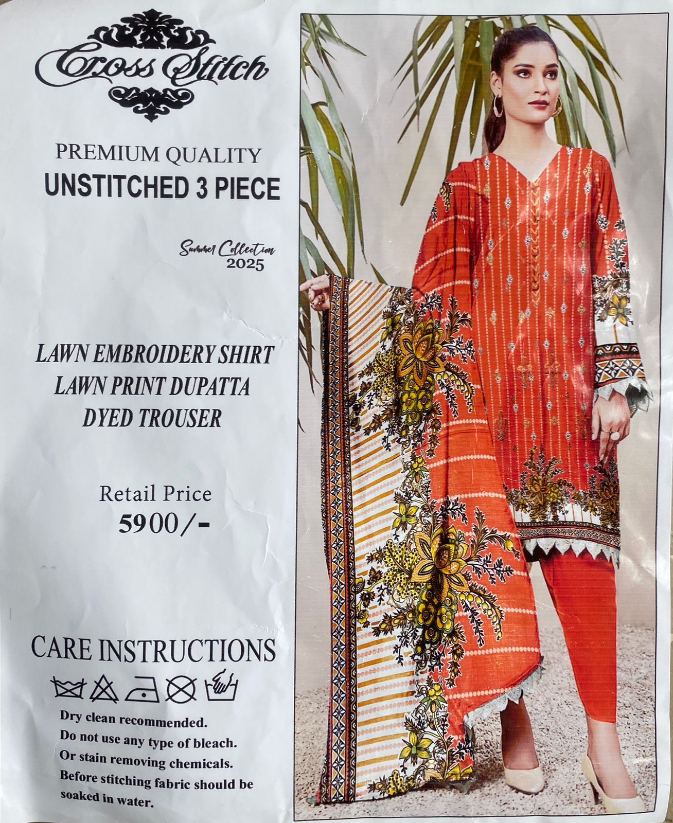 3 Piece Cross Stitch Lawn Suit - Embroidery (Unstiched)