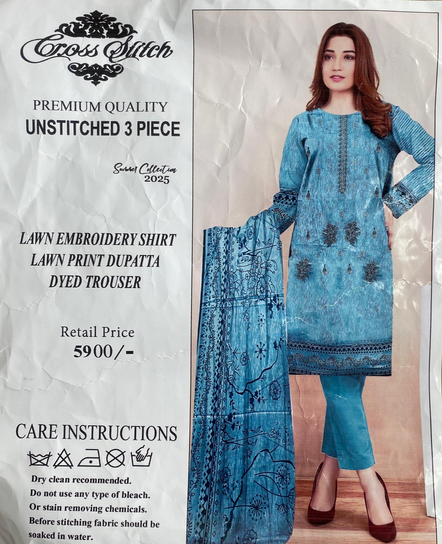 3 Piece Cross Stitch Lawn Suit - Embroidery (Unstiched)