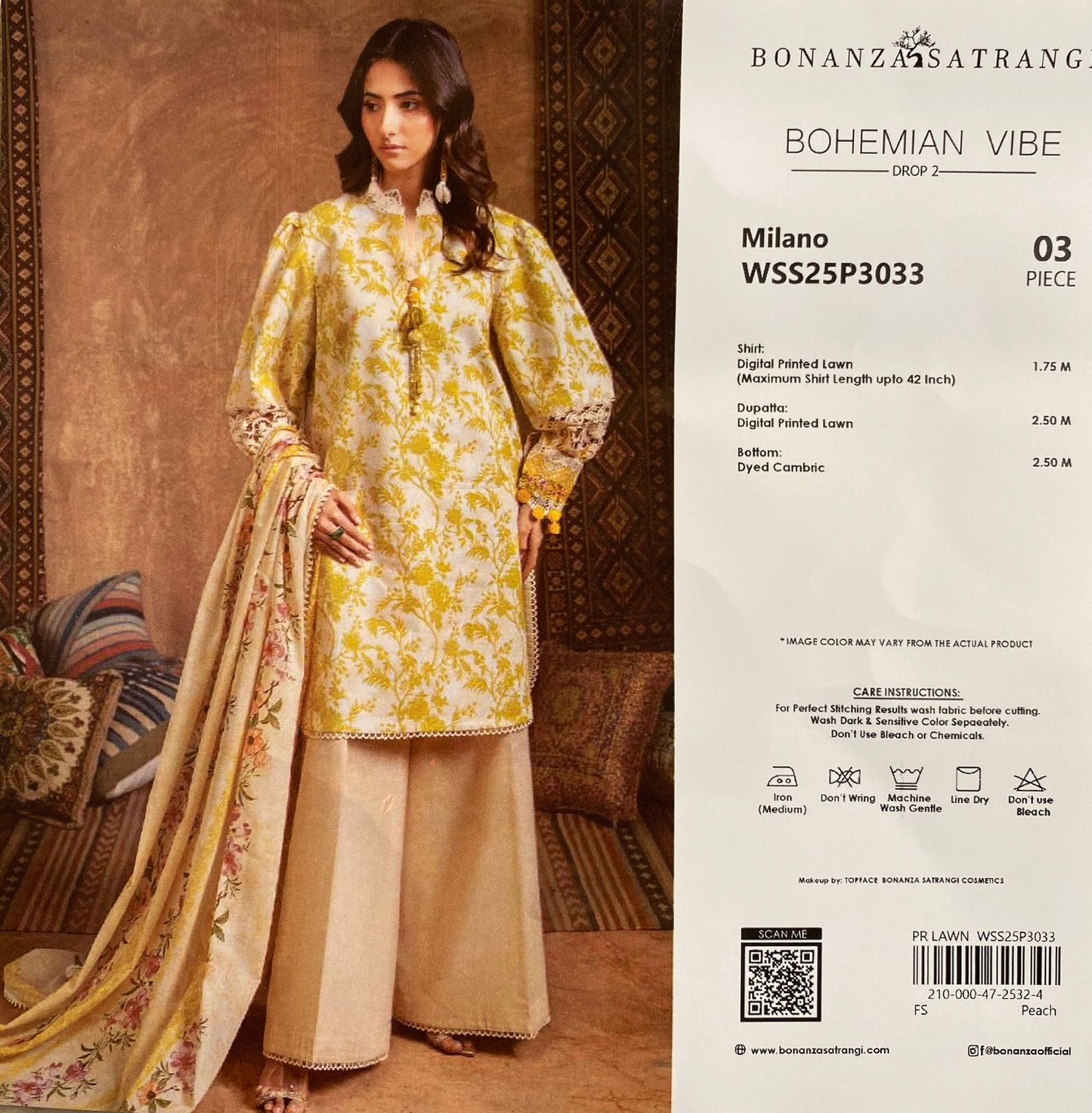 3 Piece Bonanza Satrangi Lawn Suit - Printed (Unstiched)
