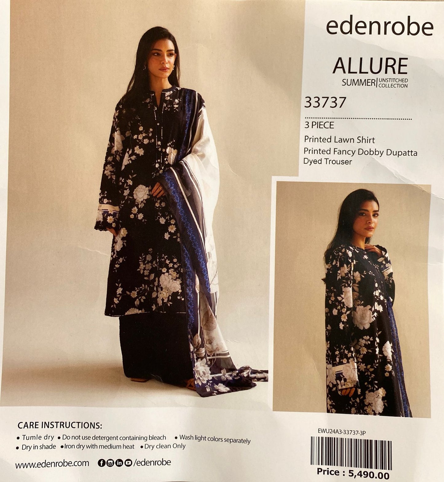 3 Piece Edenrobe Lawn Suit - Printed (Unstiched)