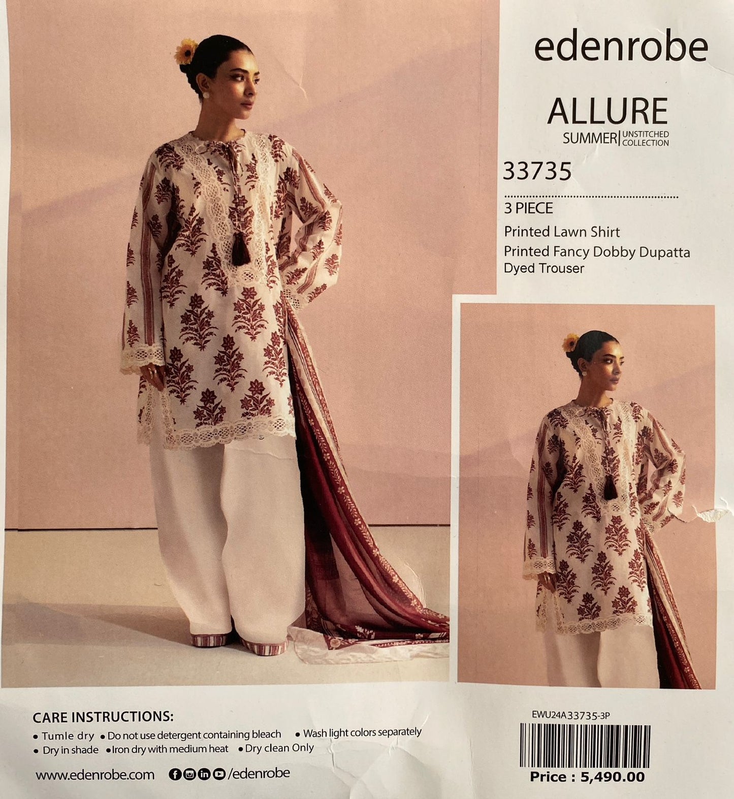 3 Piece Edenrobe Lawn Suit - Printed (Unstiched)