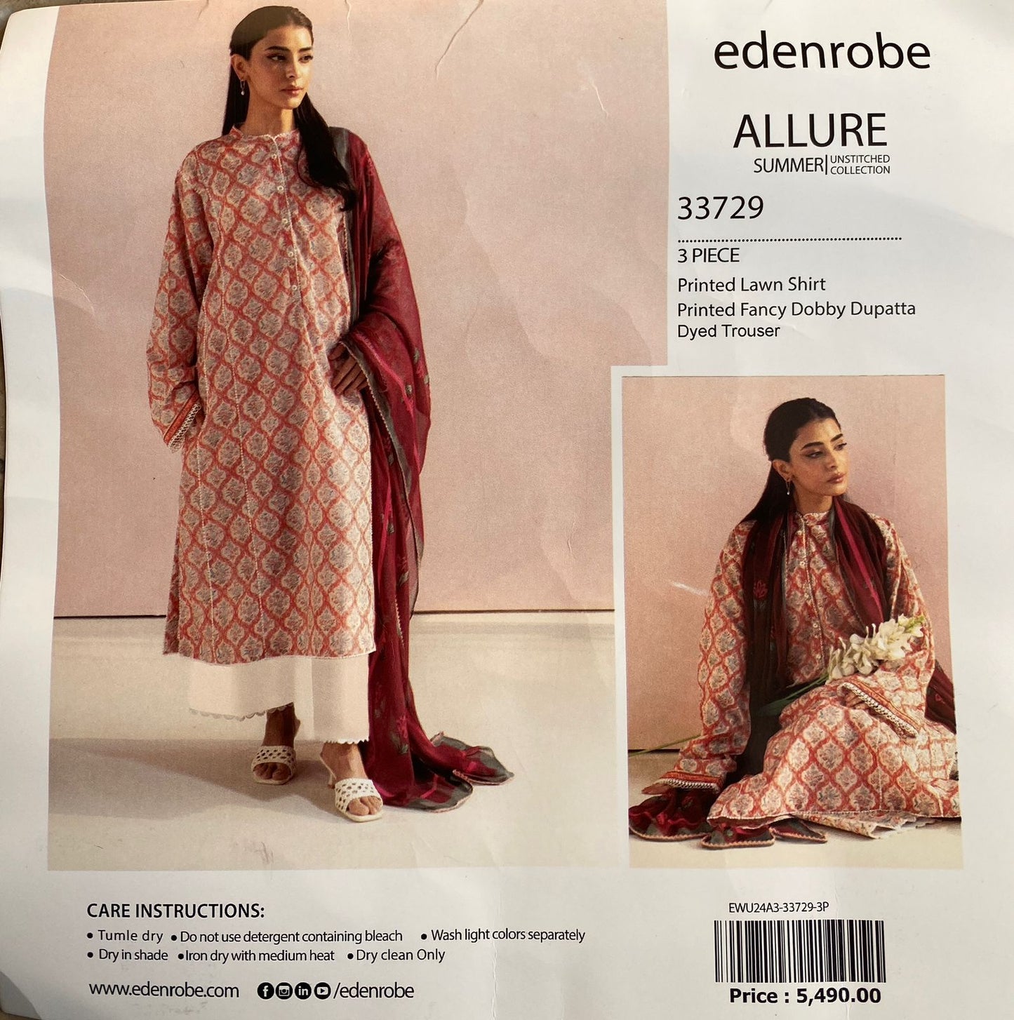 3 Piece Edenrobe Lawn Suit - Printed (Unstiched)
