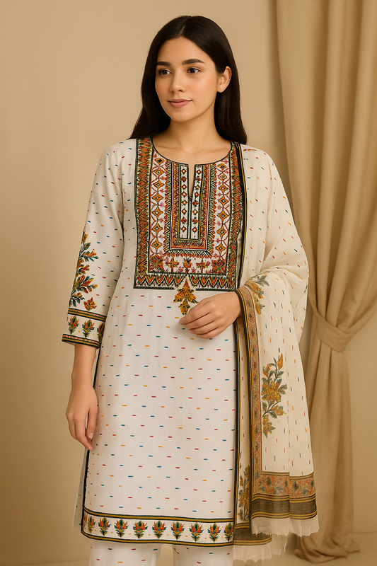 3 Piece Cotton Lawn Suit - Embroidered (Pret)