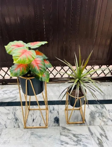 Planter stand set / Decorative Plant Pot Planter Shelf Stand - Decor / 2 Set of Planter with pots and stand - Pack of 2 Plant Pot Floor Stand Gardening Décor