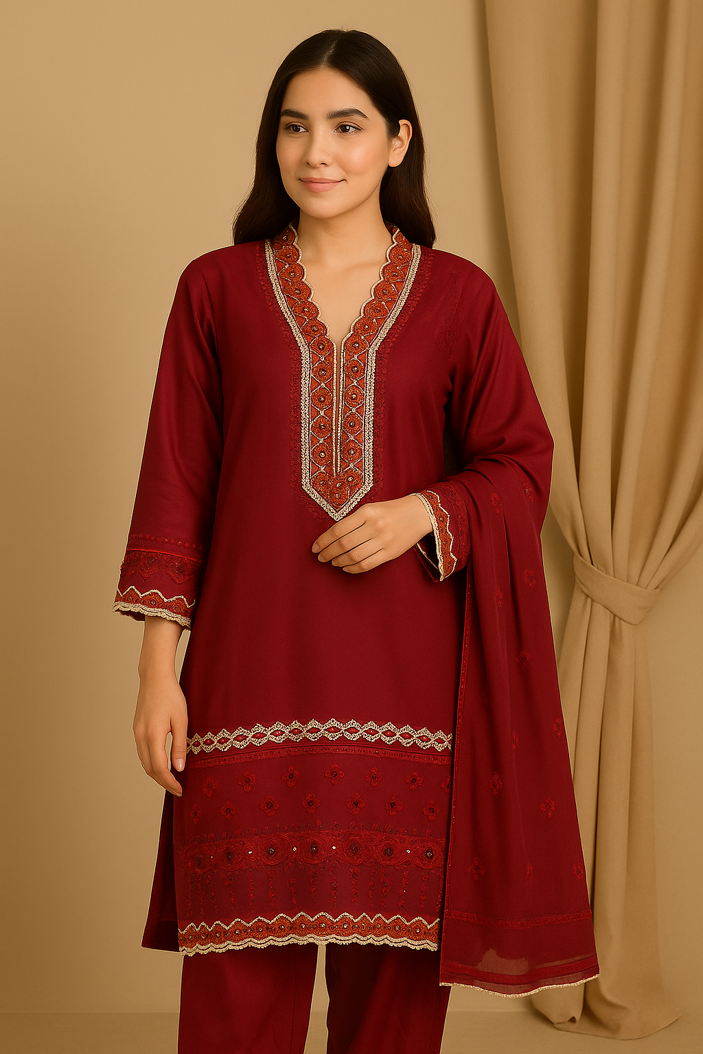 3 Piece Cotton Lawn Suit - Embroidered (Pret)