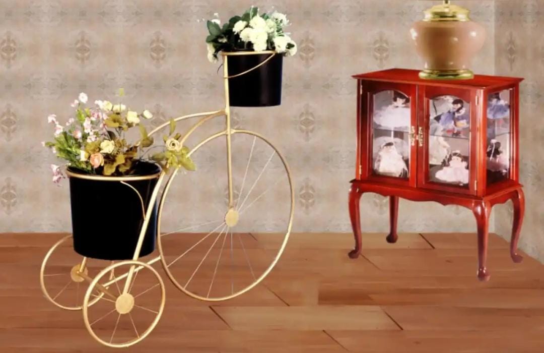 Planters - Planters Pots flower stand - Metal Plant Flower Floor Stand- Modren Planters Flower Pots - cycle Planter - Gifiting Item - House Luxery Items - With out Flowers Home Decore