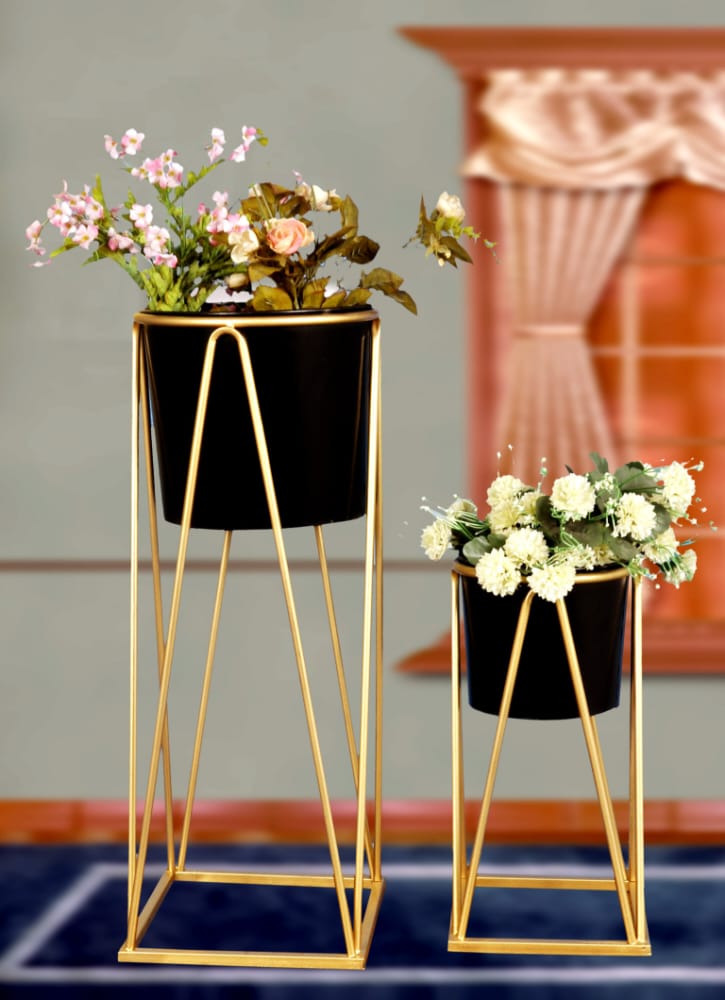 Planter stand set / Decorative Plant Pot Planter Shelf Stand - Decor / 2 Set of Planter with pots and stand - Pack of 2 Plant Pot Floor Stand Gardening Décor