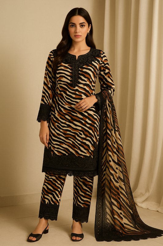 3 Piece Cotton Lawn Suit - Printed (Pret)