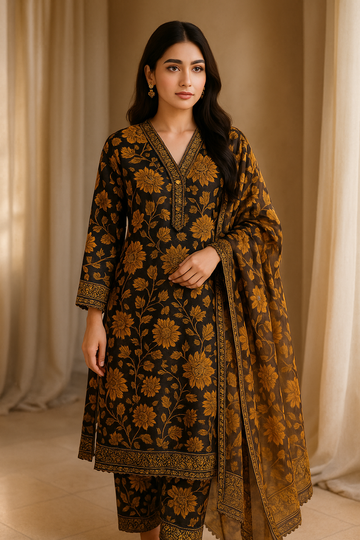 3 Piece Cotton Lawn Suit - Printed (Pret)