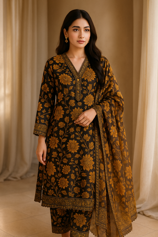 3 Piece Cotton Lawn Suit - Printed (Pret)