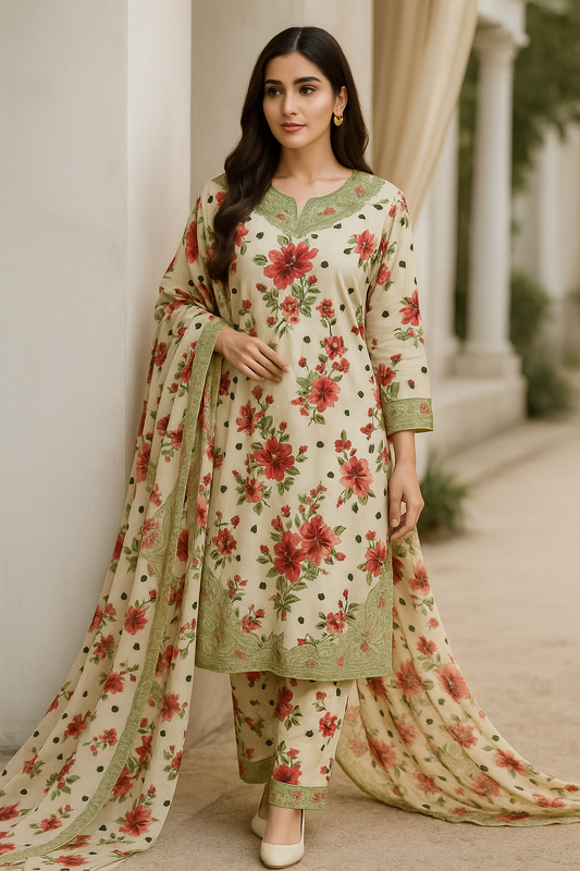 3 Piece Cotton Lawn Suit - Printed (Pret)
