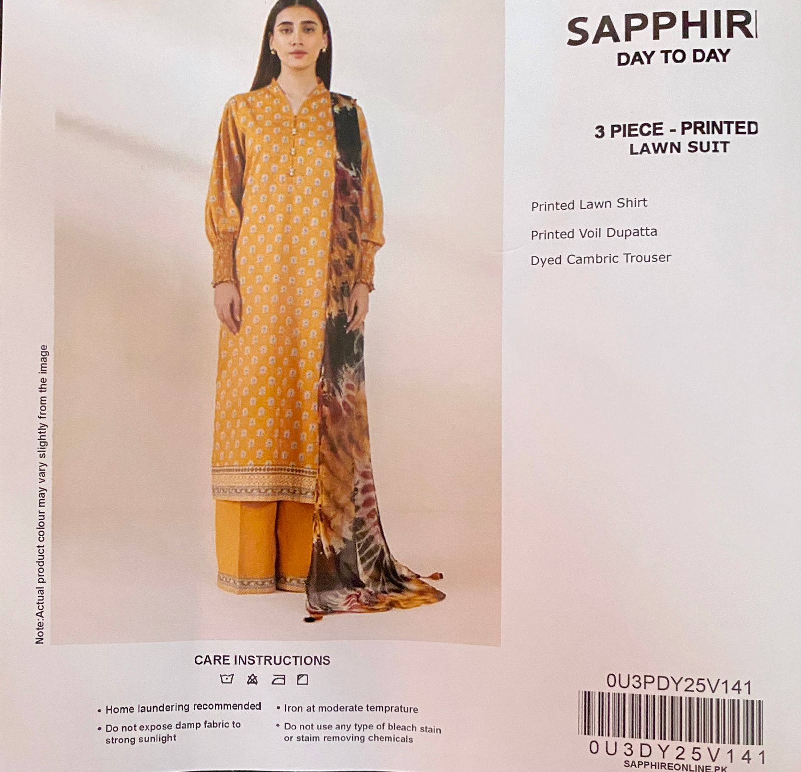 3 Piece Sapphire Lawn Suit - Printed (Unstiched)