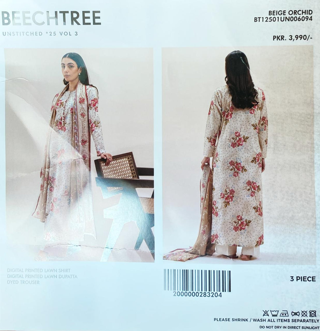 3 Piece Beechtree Lawn Suit - Printed (Unstitched)