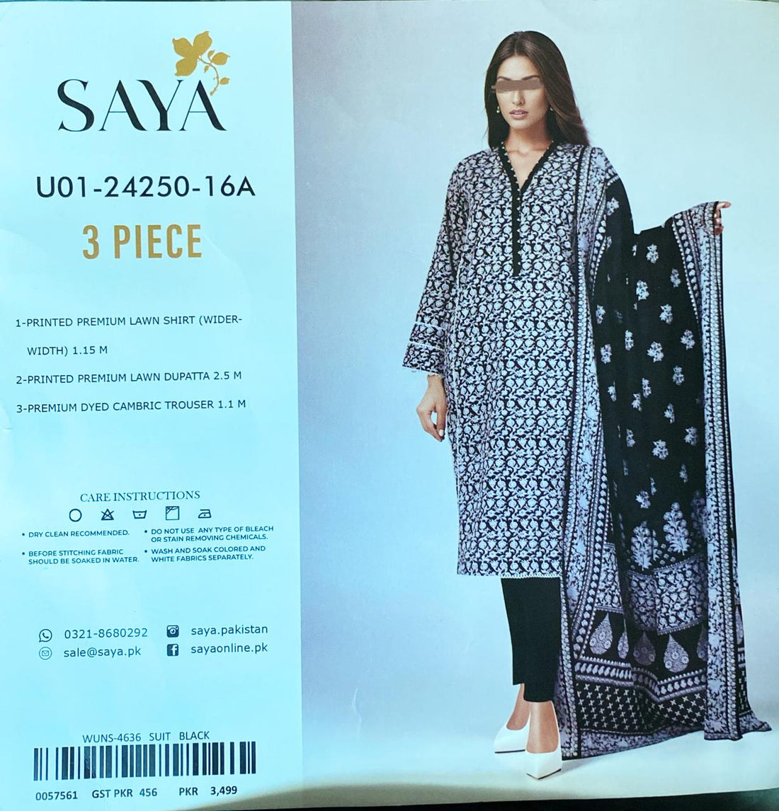 3 Piece SAYA Lawn Suit - Printed (Unstitched)
