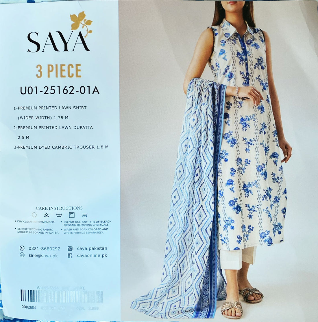 3 Piece SAYA Lawn Suit - Printed (Unstitched)