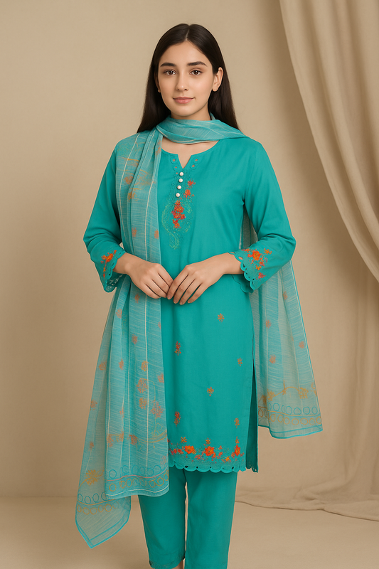 3 Piece Cotton Lawn Suit - Embroidered (Pret)