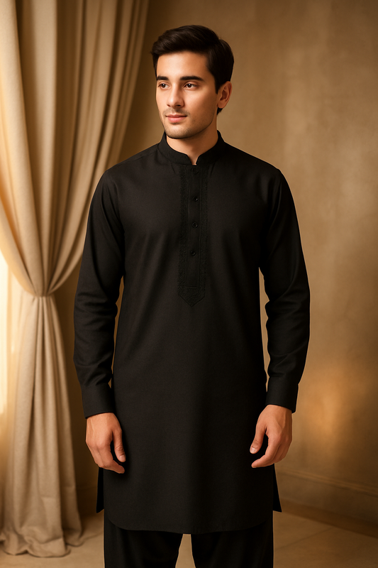 Alkaram Egyptian Cotton Suit Black - Unstitched