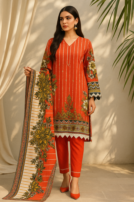 3 Piece Cross Stitch Lawn Suit - Embroidery (Unstiched)
