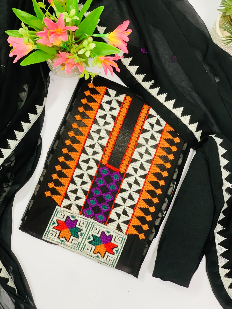 . Black Balochi Embroided Chiffon Suit