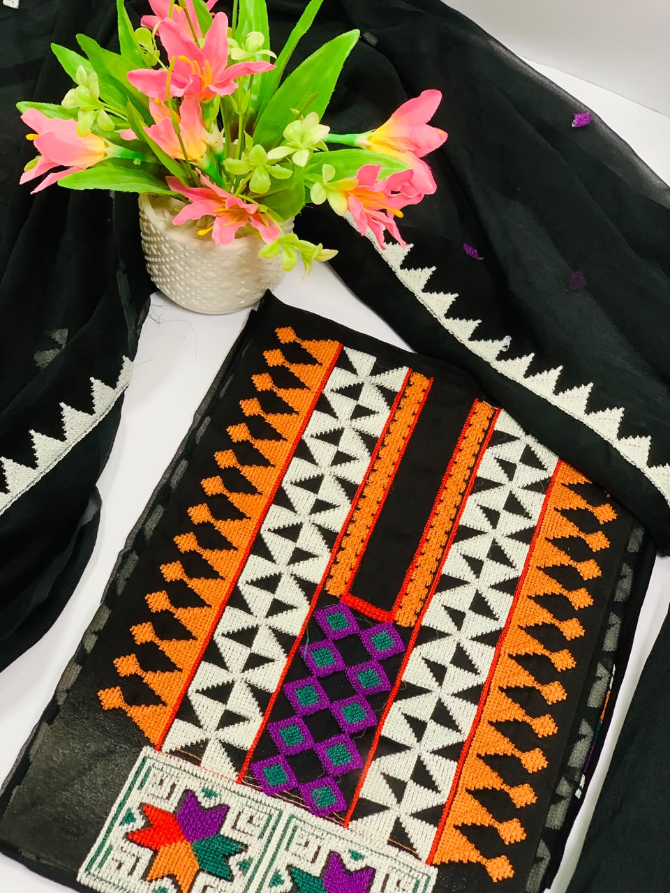 . Black Balochi Embroided Chiffon Suit