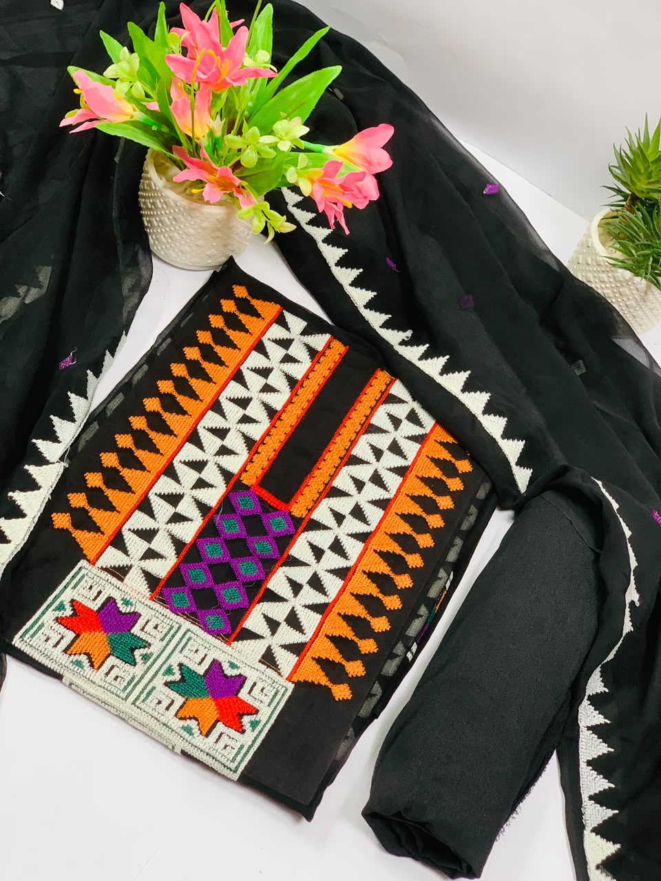 . Black Balochi Embroided Chiffon Suit