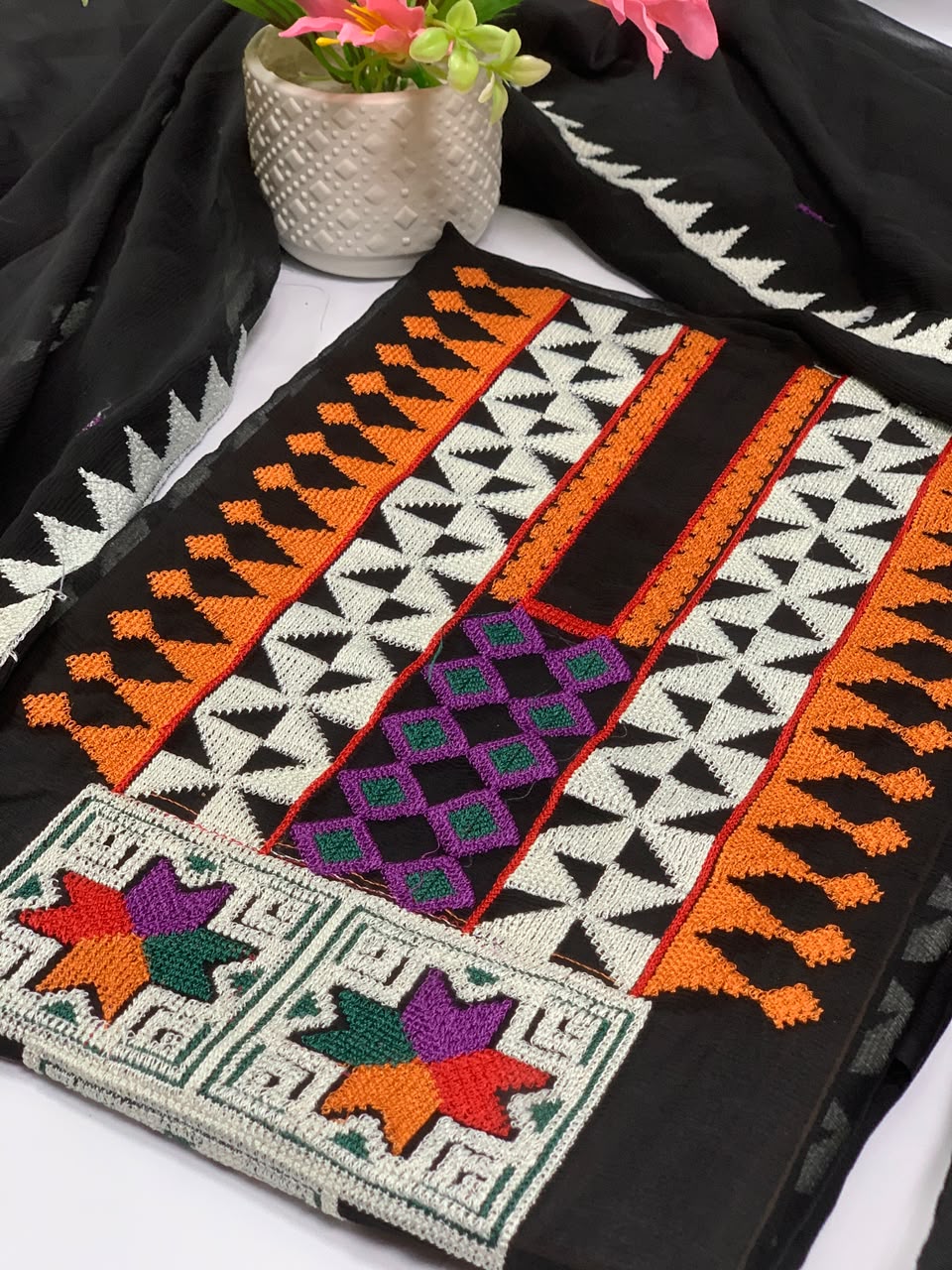 . Black Balochi Embroided Chiffon Suit