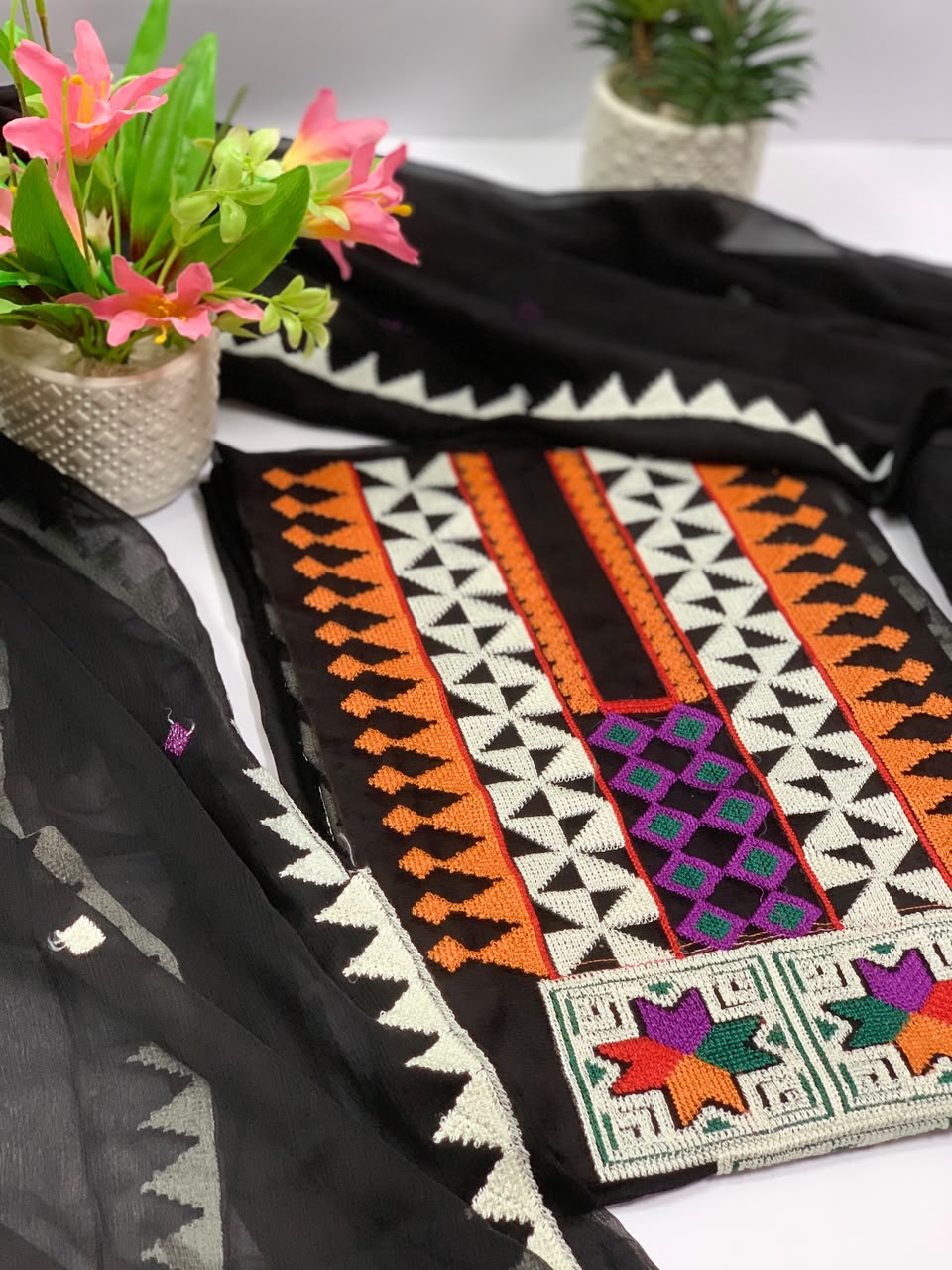 . Black Balochi Embroided Chiffon Suit