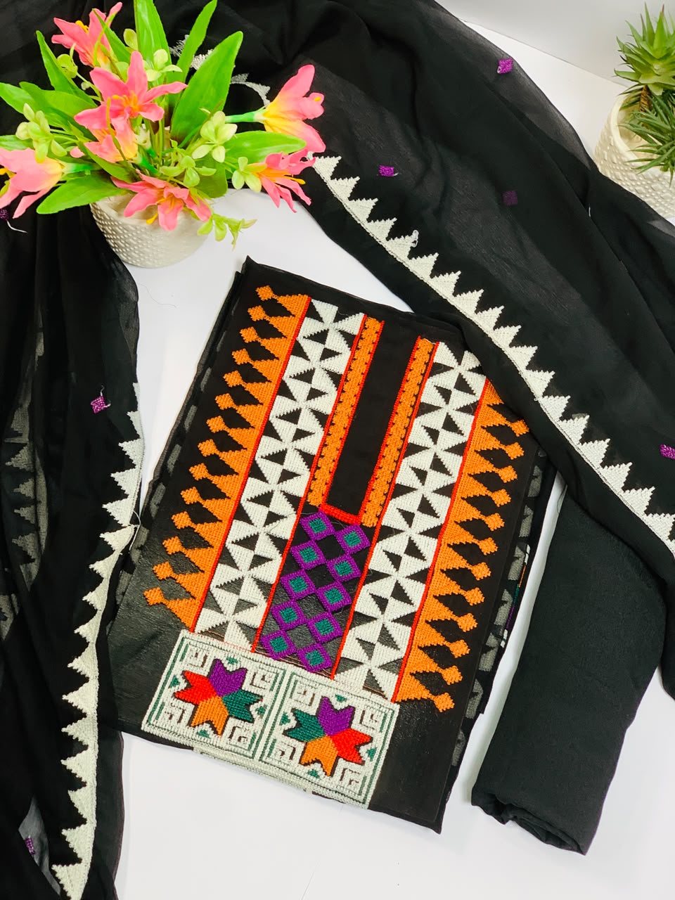 . Black Balochi Embroided Chiffon Suit