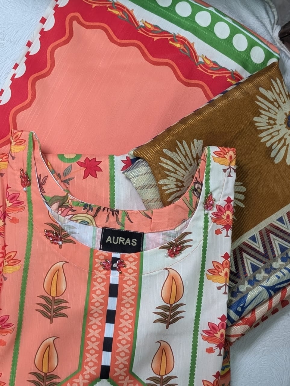 Peach Stitched Slub Khaddar Suit with Fancy Stroller